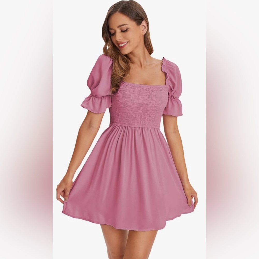 Pink ruched mini dress